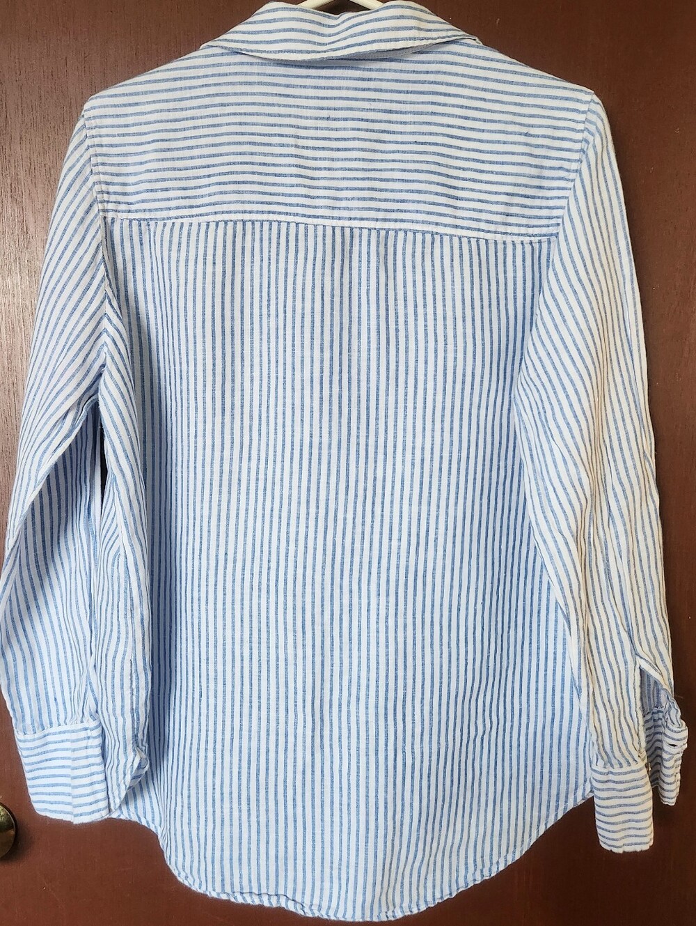 White And Blue Striped Linen Button Up - Picture 2 of 5